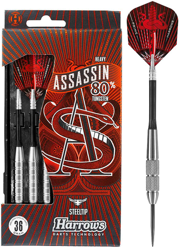 Harrows steeltip dartpijlen 80% tungsten Assassin 30g grijs rood