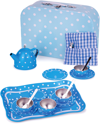 Service à thé Bigjigs en porcelaine à pois bleus