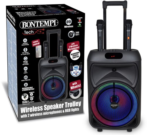 Bontempi soundbox trolley sans fil avec micros et écrans - enceinte karaoké