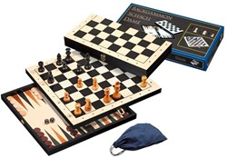 Philos jeu d'échecs dames backgammon cassette bois case 44 mm roi 75 mm