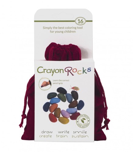 Crayon Rocks waskrijtjes rood fluwelen zakje - 16 kleuren ergonomisch