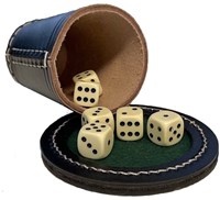Engelhart Games pokerbeker zwart leder met dobbelstenen 16mm - speelplezier