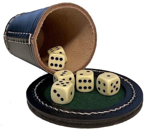 Engelhart Games pokerbeker zwart leder met dobbelstenen 16mm - speelplezier