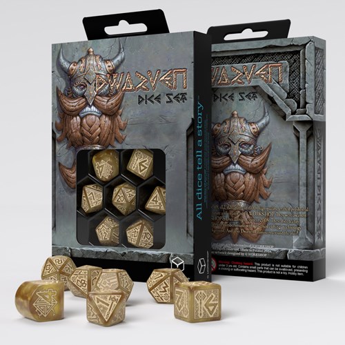 Q-Workshop dobbelstenen set goud - Dwarven Dice 7 stuks fantasy