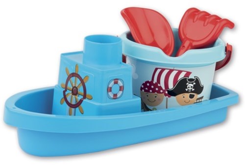 Androni Giocattoli jouet de plage Bateau avec set seau pirate bleu