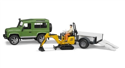 BRUDER Land Rover Defender with trailer, CAT and man véhicule pour enfants
