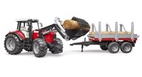 Bruder Massey Ferguson 7480 tracteur jouet avec remorque de transport de bois-2
