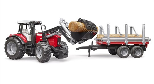 Bruder Massey Ferguson 7480 tracteur jouet avec remorque de transport de bois-2