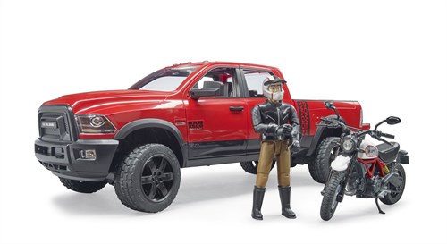 Bruder Dodge RAM 2500 Power Wagon voiture jouet avec moto Ducati Scrambler et conducteur-2