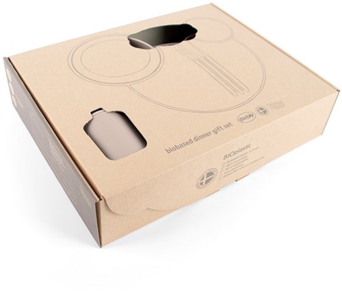 Dantoy kinderservies set cadeau zandkleur 7-delig duurzaam speelgoed