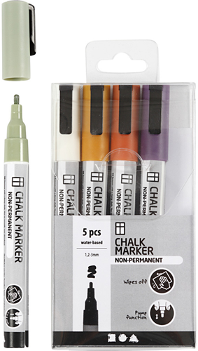 Creativ Company krijt markers pastelkleuren set 5 stuks 1,2-3 mm