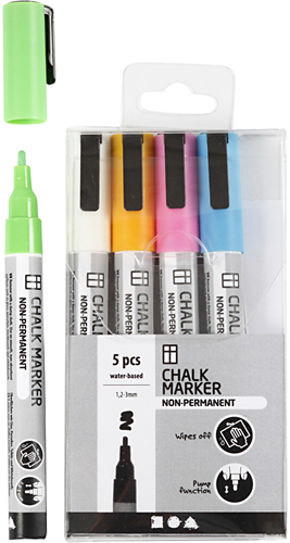 Creativ Company krijt markers set sterke kleuren 5 stuks afwasbaar