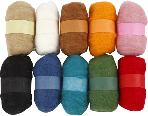 Creativ Company gekaarde wol set - viltpakket 10x25 gram multi