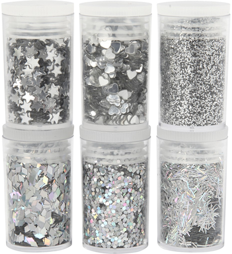 Creativ Company CC Glitter en Pailletten Set Zilver 6x5 gr