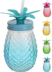 Excellent Houseware drinkglas ananas met rietje 400ml multi kleur