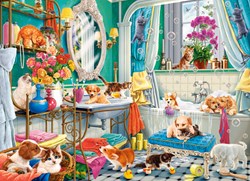 Castorland puzzel dieren Crazy Pet Bath - 100 stukjes kleurrijk