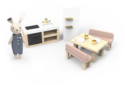Speedy Monkey poppenhuis keuken houten speelgoed met poppetje