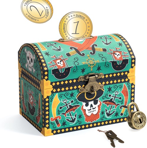 Djeco tirelire pirate - coffre au trésor en bois FSC décoration