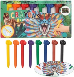 Depesche Dino World crayons de cire avec topper dinosaure - jouet créatif