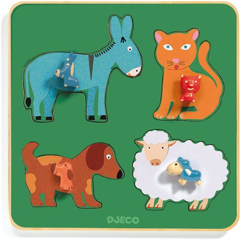 Djeco houten puzzel boerderijfamilie - dieren vormenpuzzel