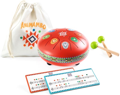 Djeco muziekinstrument speelgoed - Animambo tongtrommel rood 8 noten FSC