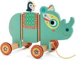 Djeco houten trekfiguur neushoorn Vilma baby speelgoed