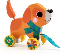 Djeco houten trekspeelgoed Lou - kleurrijk FSC hondje baby