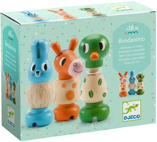 Djeco jouet bébé en bois Rondanimo jeu de vissage coloré-3