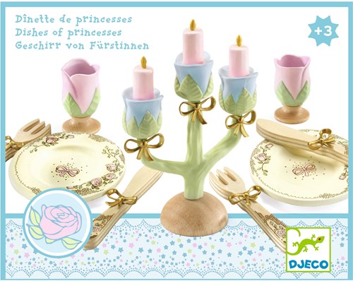 Djeco jouet de cuisine vaisselle princesse rose or jouet en bois-3