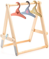 Djeco accessoires portant vêtements poupées - support bois avec 3 cintres FSC