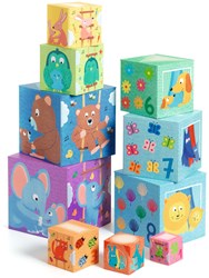 Djeco blocs en bois Rainbow blocks - cubes empilables colorés FSC