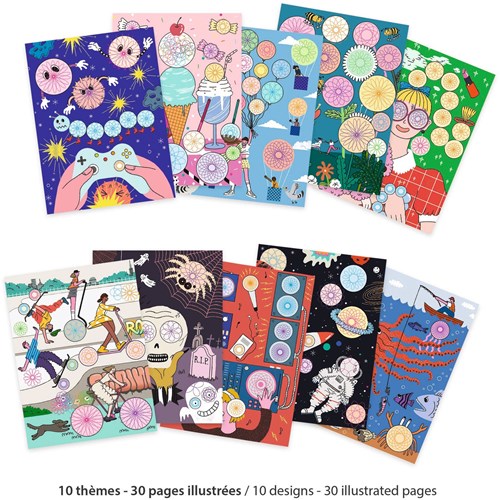 Djeco coffret créatif Spirales - Bloc à dessin 10 thèmes et accessoires