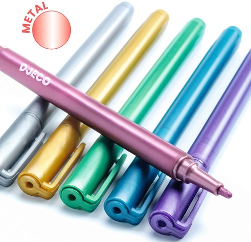 Djeco kleuren metallic markers 6 stuks viltstiften creatief tekenen