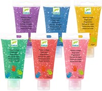Djeco set de peinture au doigt 6 tubes - Couleurs pailletées pour enfants