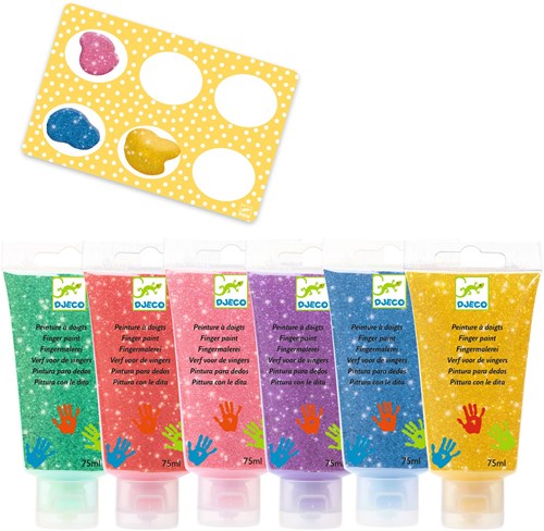 Djeco set de peinture au doigt 6 tubes - Couleurs pailletées pour enfants-2