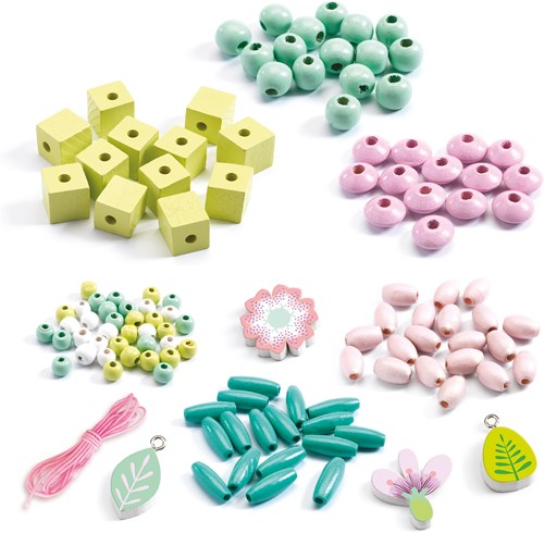 Djeco houten kralen set - bloemen en bladeren sieraden maken