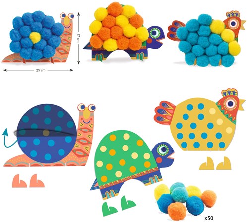 Djeco collage animaux duveteux - kit créatif carton FSC-3
