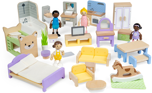 BigJigs poppenhuis houten meubelset - speelgoed accessoires FSC hout