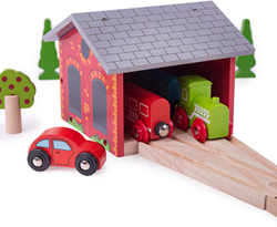 BigJigs Houten Remise voor 2 Treinen - Speelgoed Treinaccessoire