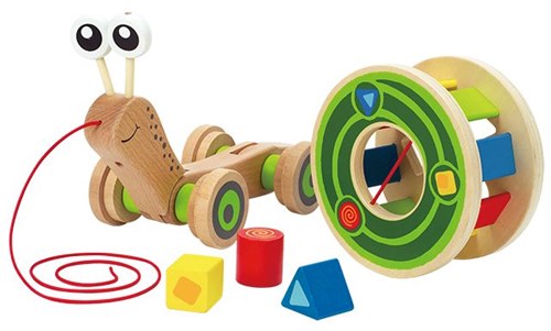 Hape escargot en bois à tirer avec formes - jouet coloré-3