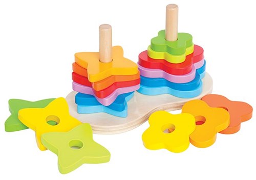 Hape Formes à empiler arc-en-ciel jouet en bois - 19 pièces éducatives-3