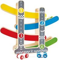 Hape circuit de course en bois Fast Flip avec 3 voitures - jouet coloré-2
