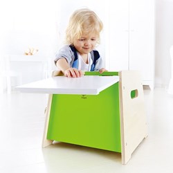Hape opbergkruk speelgoedkist - kinderstoel van hout groen crème