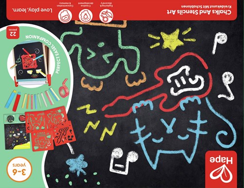 Hape krijtjes en sjablonen kunst set voor kinderen tekenen-3
