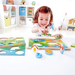 Hape Pepe & Friends houten puzzel 3-in-1 kleurrijk speelgoed
