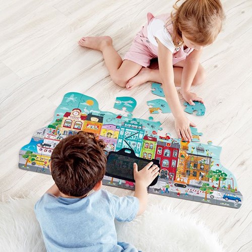 Hape puzzel levendige stad - animatie effect karton speelgoed