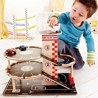 Hape houten garage Park & Go - speelgoed parkeergarage met auto's