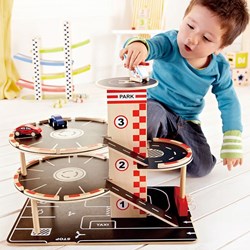 Hape houten garage Park & Go - speelgoed parkeergarage met auto's