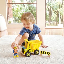 Hape camion-benne véhicule de chantier jouet en bois jaune pour enfants