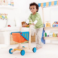Hape houten winkelwagen speelgoed - blauw - rollenspel vanaf 3 jaar